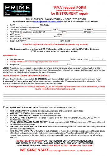 PRIME DIGITAL RMA request FORM for PRIME DIGITAL instruments repair 05-16