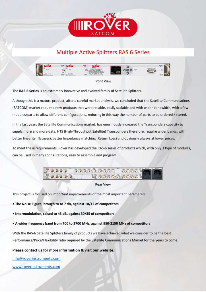 ROVER SATCOM - Multiple Active Splitters - RAS 6 Series